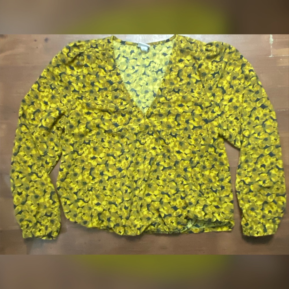 A new day yellow and black floral blouse